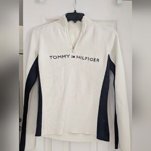 Tommy Hilfiger White & Navy Quarter-Zip Sweater
